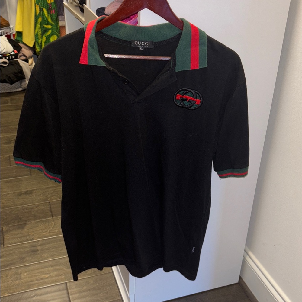 Men’s Gucci Black Polo with Red and Green Trim XL